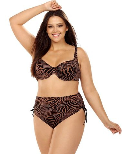 Раздельный купальник plus size с полосками зебры (Размер: 90F/44) (Цвет: коричневый)