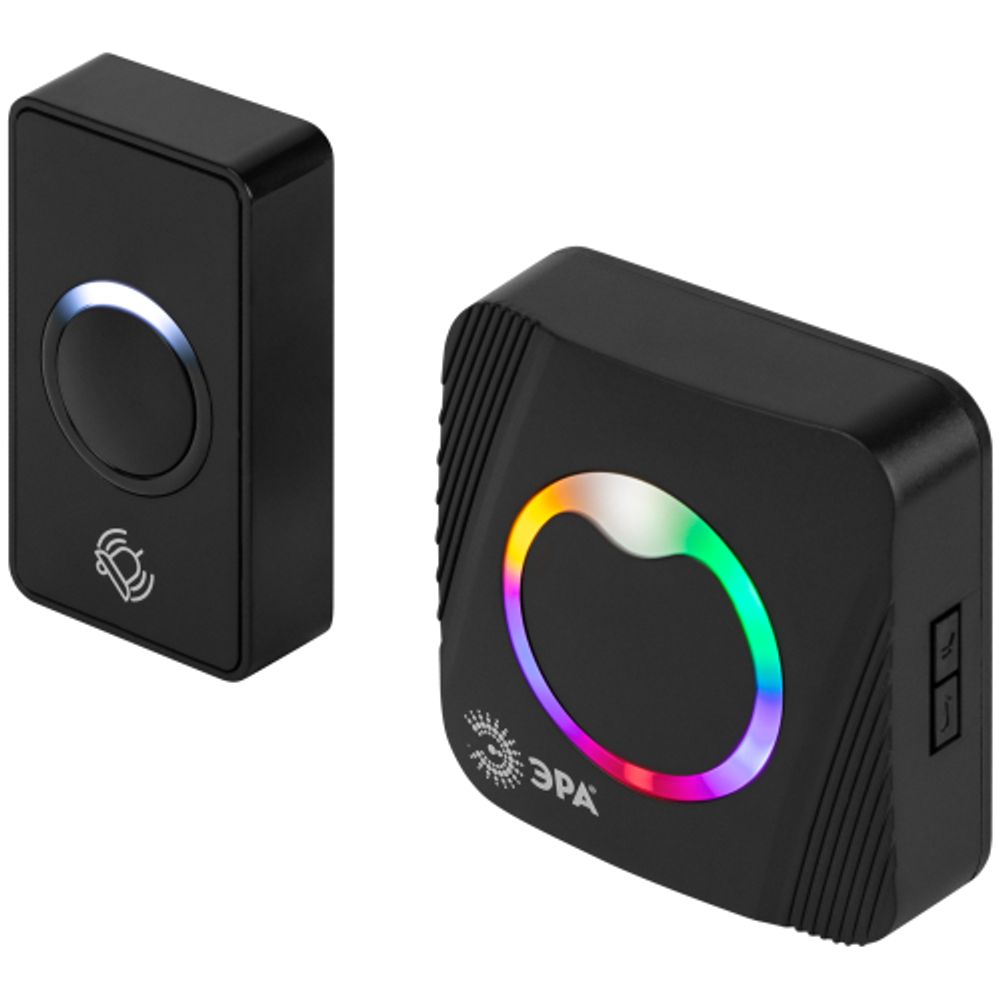 Звонок дверной ЭРА POLYCOLOR C100 беспроводной RGB подсветка чёрный 36 мелодий | Электротовары