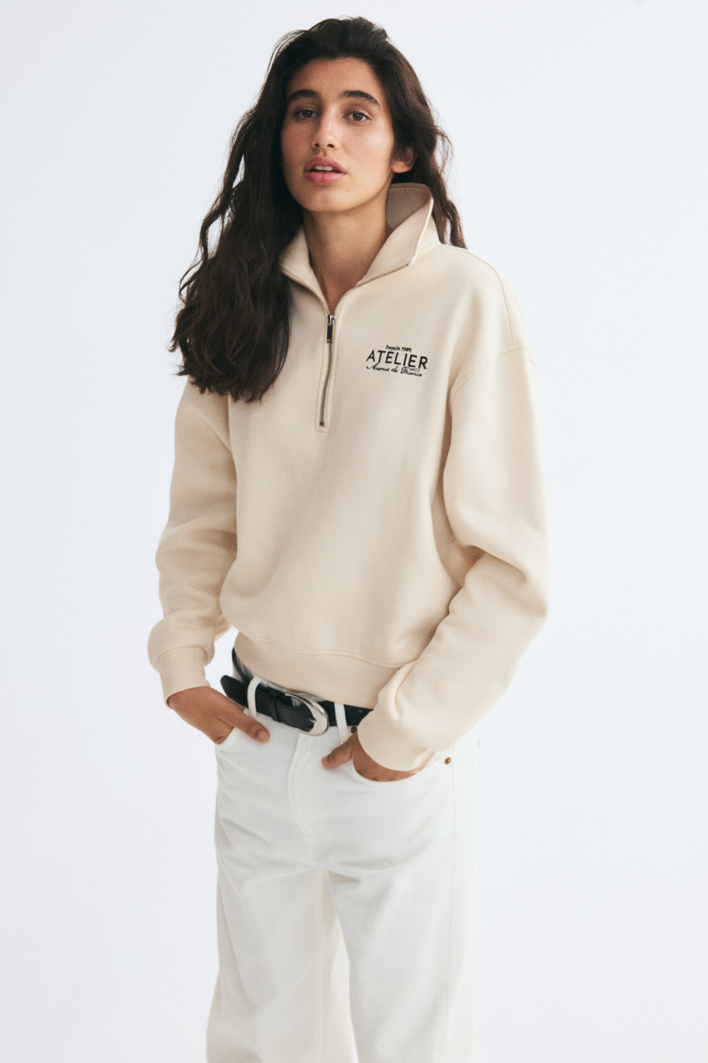 Свитшот с воротником-стойкой и молнией до середины - H&M