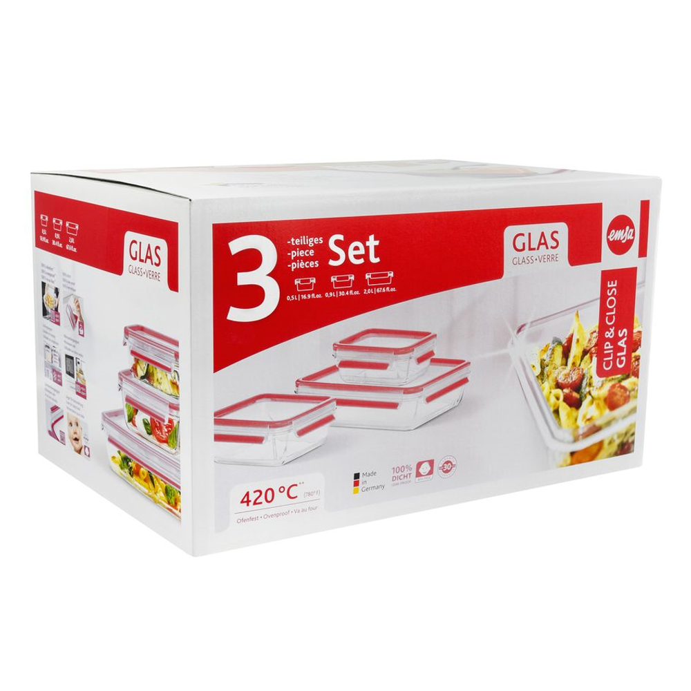 Набор контейнеров EMSA Glass Clip&Close 3 предмета 514168