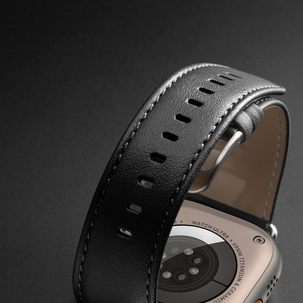 Ремешок из кожи черного цвета от Dux Ducis для смарт часов Apple Watch 38, 40, 41, 42мм, серия YS Series