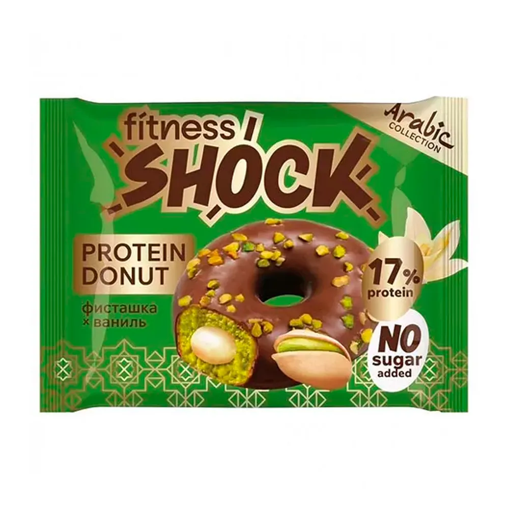 Донат глазированный Fitnes Shock с фисташковой начинкой 70г
