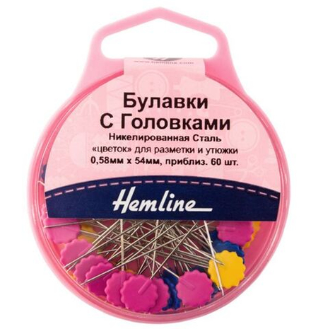Булавки с плоскими головками "Цветок" в контейнере, 54 мм, 60 шт (10702070/270423/3170633/1_Китай)