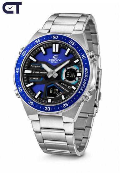 CASIO EFV-C110D-2AVDF EDIFICE мужские наручные часы — аналогово-цифровая модель с синим циферблатом и 10-летней батареей