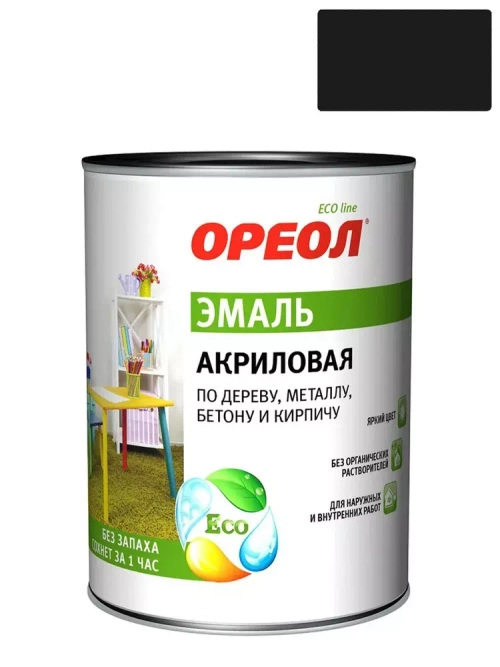 Эмаль универсальная акриловая Ореол глянцевая черная