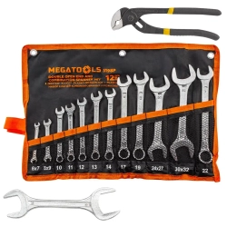 Набор ключей комбинированных и рожковых 12+2пр. MEGATOOLS MT-5198P+2