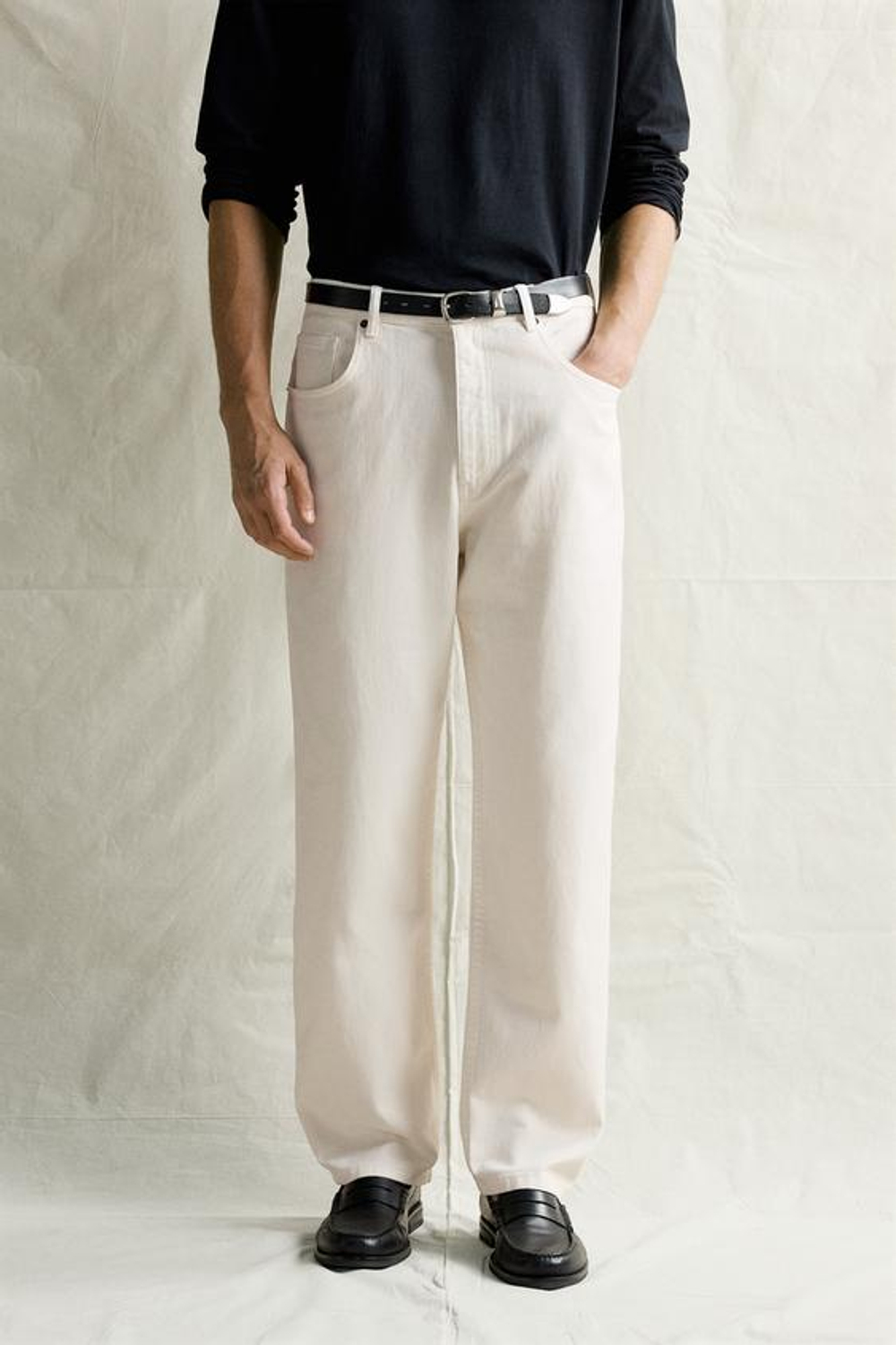 ZARA ДЖИНСЫ RELAXED FIT С ЭФФЕКТОМ СТИРКИ, СВЕТЛО-БЕЖЕВЫЙ