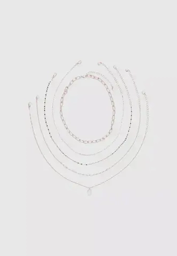 STRADIVARIUS Набор из 5 ожерелий с розовыми камнями, золотой