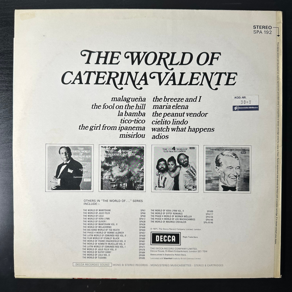 Caterina Valente ‎– The World Of Caterina Valente (Англия 1971г.)