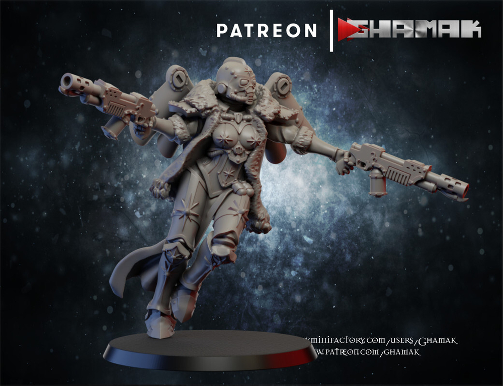 Adepta Sororitas Zephyrim Крылатая сестра №4 с двумя огнемётам миниатюра для dnd, днд, pathfinder, фентези, Настольная игра, НРИ, Варгейм, РПГ