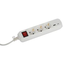 Удлинитель электрический ЭРА UB-3es-5m-USB c заземлением с выключателем 3 розетки + 1xUSBA+1xUSBC 5м 10А | Электротовары