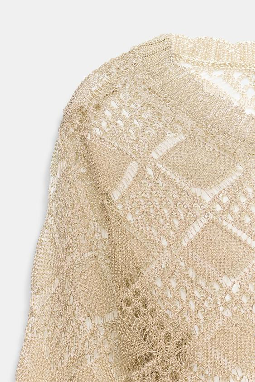 ZARA СВИТЕР ИЗ ТРИКОТАЖА POINTELLE С РАСКЛЕШЕННЫМИ РУКАВАМИ, ЗОЛОТИСТЫЙ
