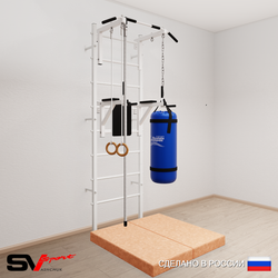 Шведская стенка Sv Sport усиленная 6745 (Турник стандарт/Брусья/Канат/Кольца/Цепь/Мешок 15кг/Мат 1м)