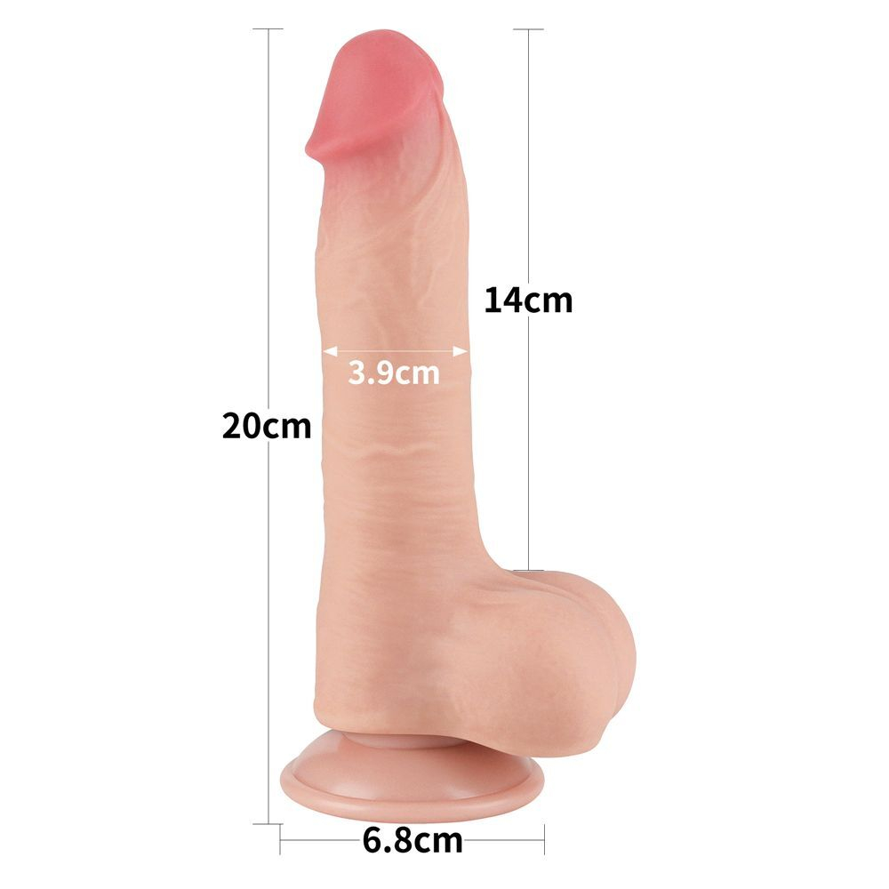 Телесный фаллоимитатор 8 Sliding Skin Dual Layer Dong на присоске - 20 см. (Цвет: телесный)