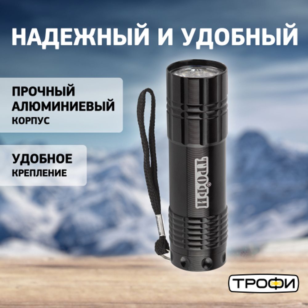 Светодиодный фонарь Трофи TM9-box12 ручной на батарейках промо-бокс 12шт алюминиевый | Универсальные  фонари