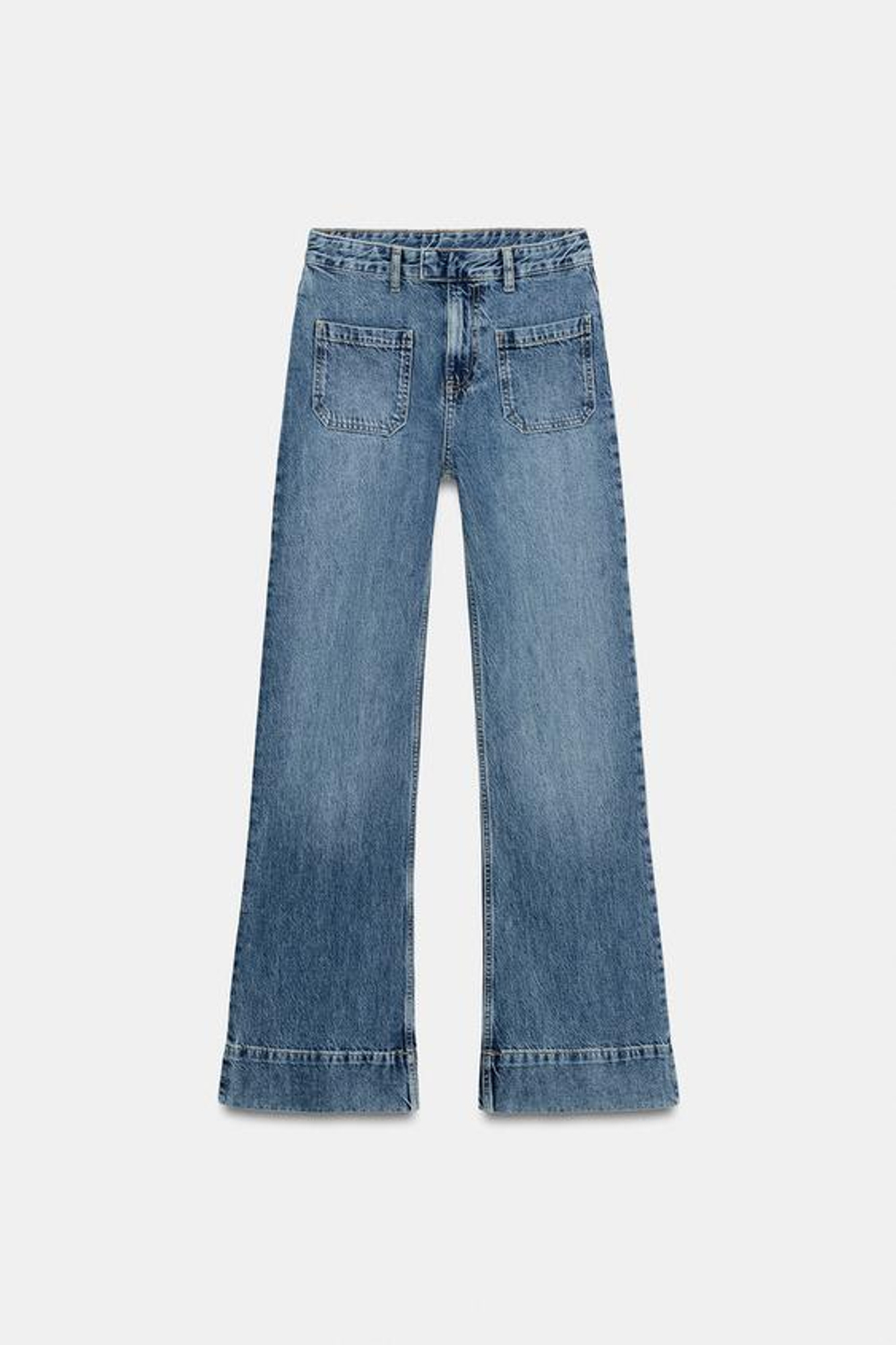 ZARA ДЖИНСЫ FLARE С ВЫСОКОЙ ПОСАДКОЙ И КАРМАНАМИ — ZW COLLECTION, СИНИЙ
