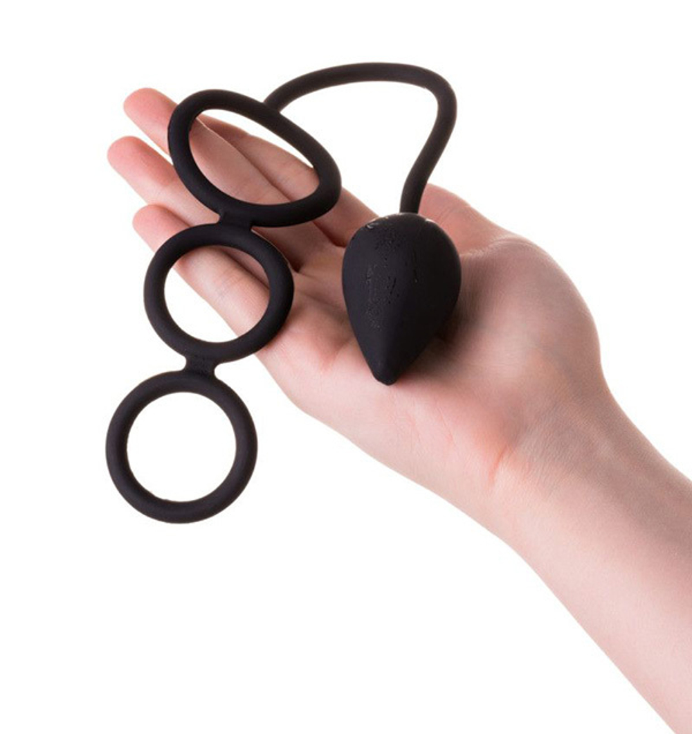 Тройное эрекционное кольцо 3см и 4см с анальным хвостом Erotist Toys Anal Plag with Cock Ring Drop Size M