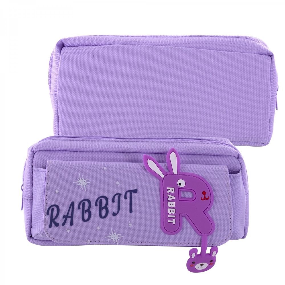 Пенал - косметичка Alingar, ПВХ, молния, боковой карман, 90 х 200 мм, "Rabbit", сиреневый, буква R с ушками (надпись Rabbit)