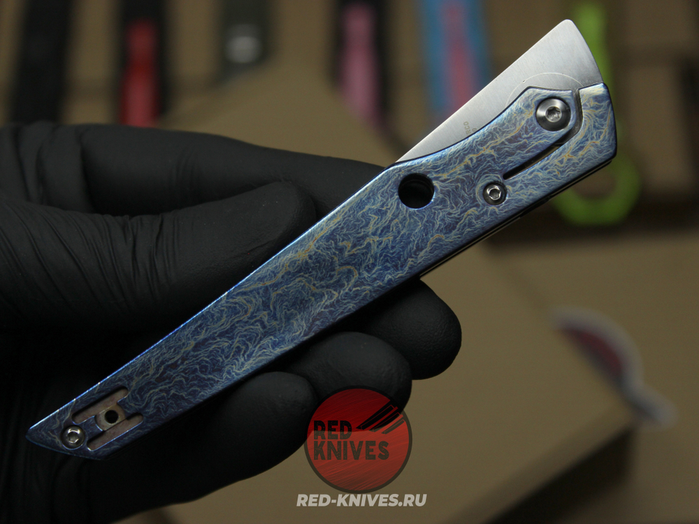 Нож Spyderco COBOL Titanium огненный - рукоять кастом титан, клинок сатин