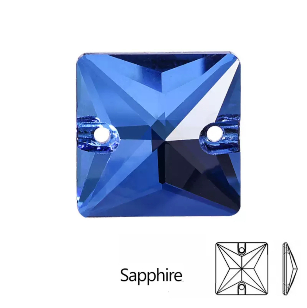 Стразы пришивные, Square, Sapphire, 206, 14mm, (112 ea/pkg), 5A+, (F2)