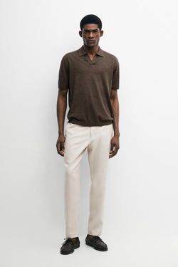 Massimo Dutti Зауженные льняные брюки, бежевый