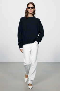 ZARA БАЗОВЫЙ ДЖЕМПЕР ИЗ ШЕРСТИ И КАШЕМИРА, МОРСКОЙ СИНИЙ