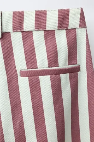 ZARA БРЮКИ BARREL В ПОЛОСКУ, ЦВЕТ МОРСКОЙ ВОЛНЫ
