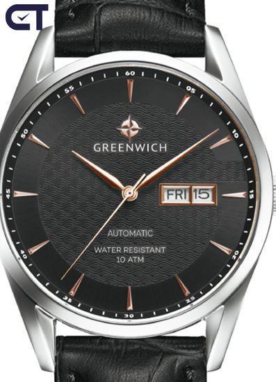 Greenwich GW 074.11.35 часы наручные мужские — автоматическая механика на чёрном кожаном ремешке