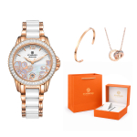 STARKING Bloom Collection Mechanical Movement Ceramic Strap Watch Women"s Watch White Dial