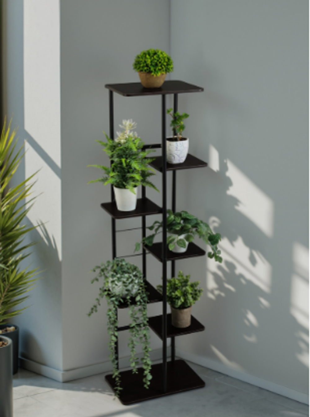 Подставка для цветов Greengo, 7 полок, 36×23×120 см, напольная, каркас металл, полки МДФ, чёрная