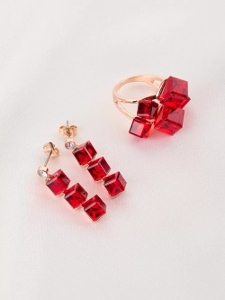 Кольцо коктейльное Мираж с красными кубиками Swarovski