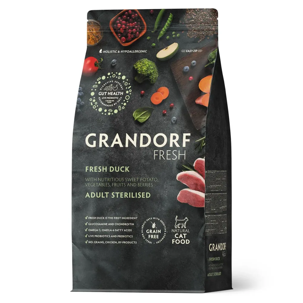 Сухой корм GRANDORF Fresh Cat STERILISED Duck&Sweet Potato для стерилизованных кошек из свежего мяса утки с бататом