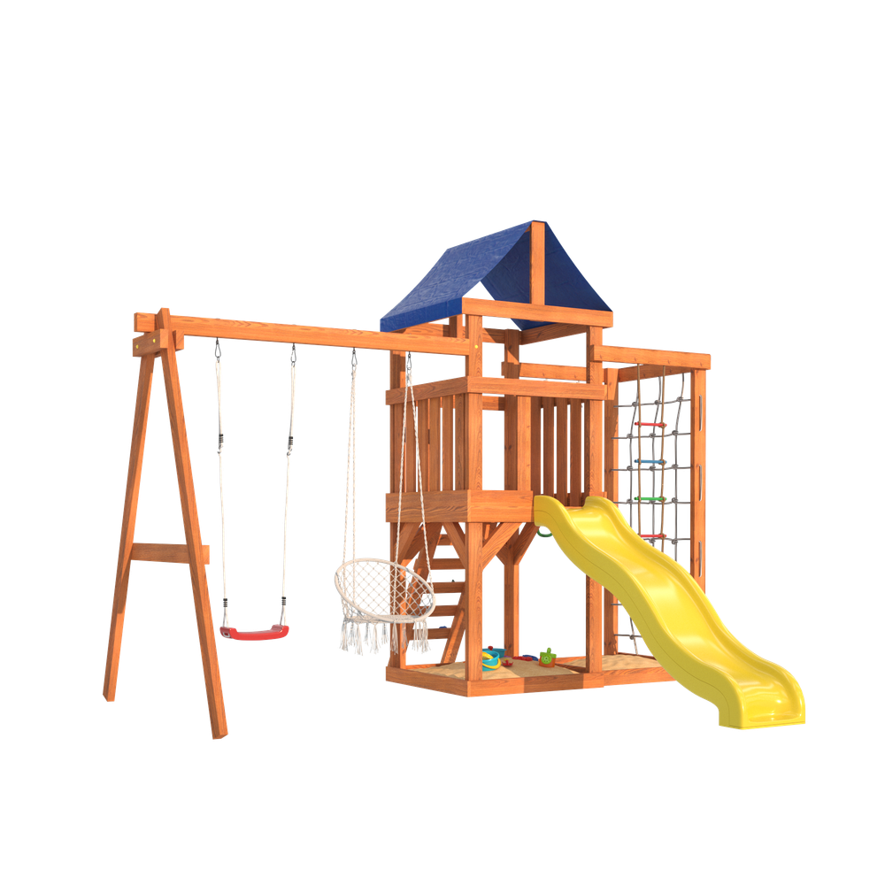 Детская площадка Fun Land с сеткой стенкой и плетенным креслом