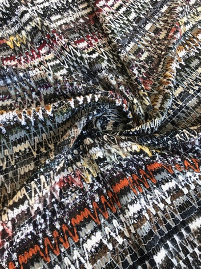 Трикотаж шерсть принт зигзаг, беж, коричневый, черный, серый, дизайн MISSONI