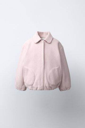 ZARA БОМБЕР С ВОЛНИСТОЙ ОТДЕЛКОЙ, РОЗОВЫЙ