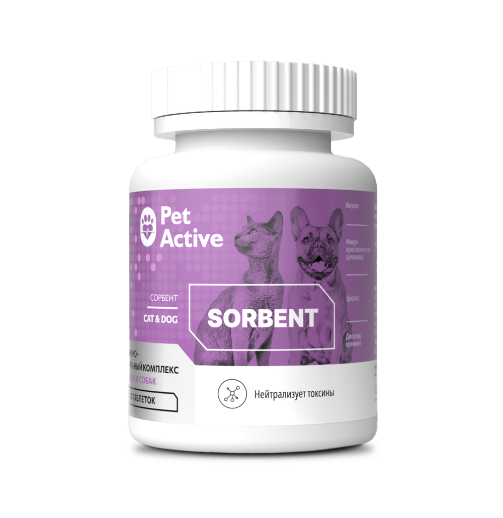 PETACTIVE Сорбент для кошек и собак (100 таблеток)