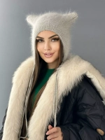 Шапка с ушками зимняя ангора вязаная
