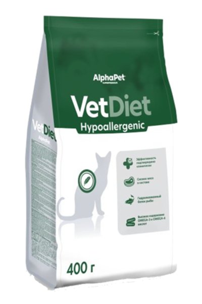 AlphaPet Vet Diet для кошек При пищевой аллергии и непереносимости ингредиентов 400гр.