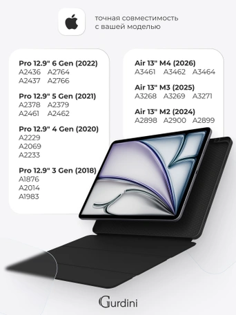 Чехол книжка для iPad Air 13" M2 / Pro 12,9" (3,4,5,6 gen) Gurdini Milano Series Black