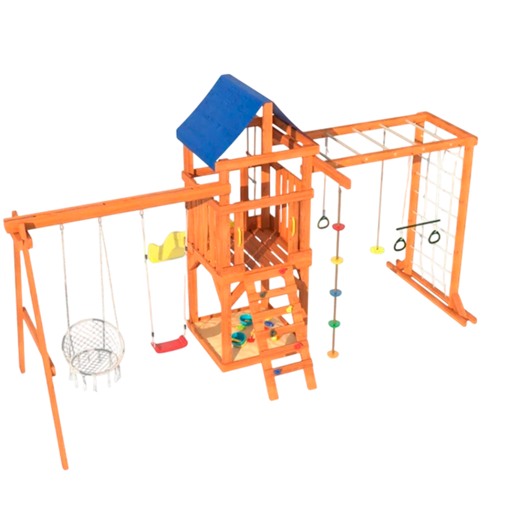 Детская площадка Fun Land с сеткой, рукоходом, качелями и плетенным креслом