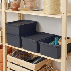IKEA UPPSNOFSAD (ИКЕА УППСНОФСАД) — Контейнер с крышкой, черный, 35x25x14 см/9 л, фото 4