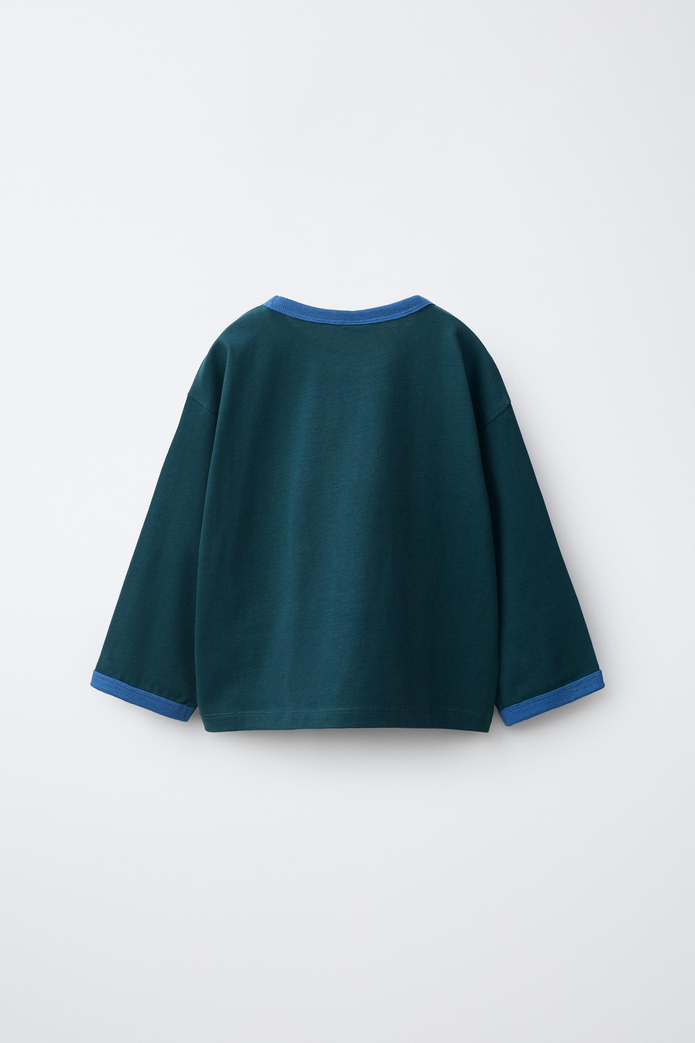 ZARA ФУТБОЛКА С КОНТРАСТНОЙ ОКАНТОВКОЙ, СИНИЙ