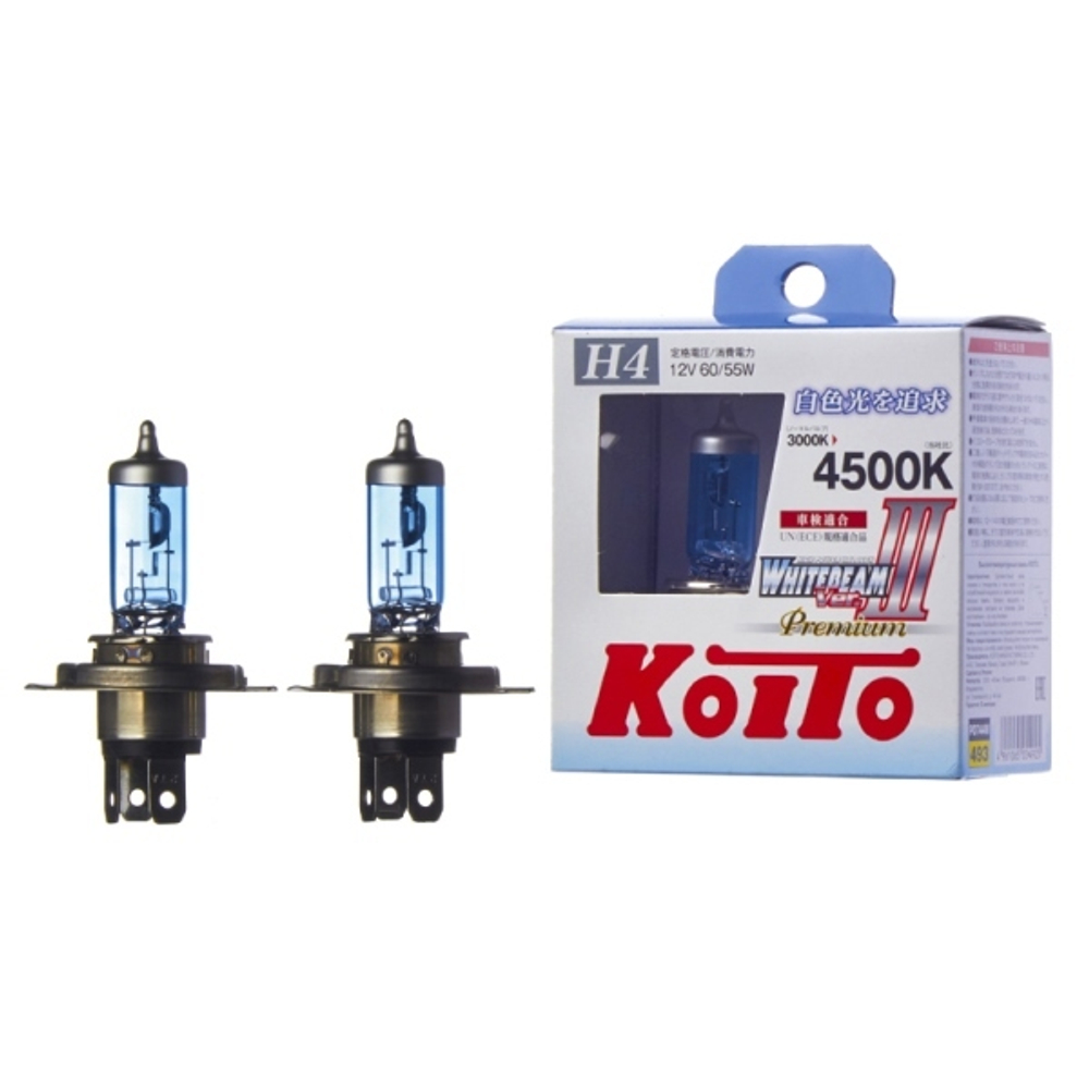 Лампа высокотемпературная Koito Whitebeam Premium H4 12V 60/55W (135/125W) 4500K (комплект 2 шт.) P0744W