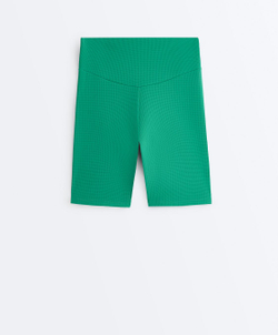 OYSHO Легинсы-велосипедки Comfortlux High Rise из ткани пике, зеленый меланж