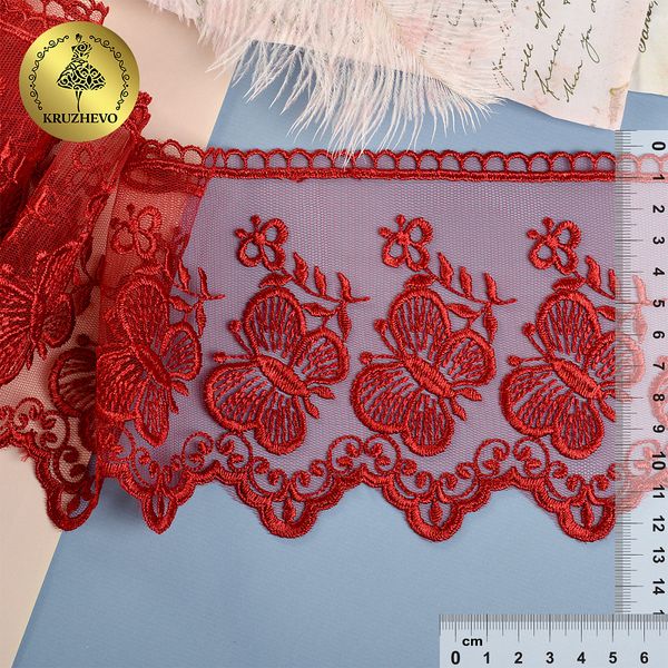 Кружево на сетке шир.120 мм / 13.71 метра (жесткая сетка), Exclusive TBY 3BS228W1, цв.R4515 бордовый, Kruzhevo