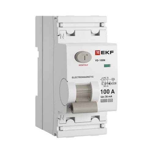 Выключатель дифференциального тока ВД-100N 2P 100А 30мА A эл-мех 6кА PROXIMA EKF e1026ma10030