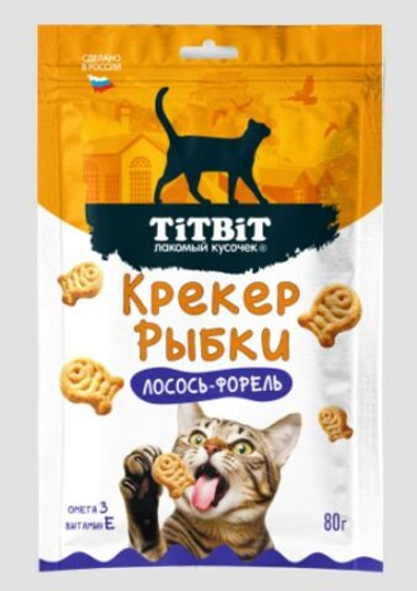Лакомство TitBit Крекер рыбки лосось-форель для кошек 80 г