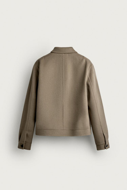 ZARA УКОРОЧЕННАЯ КУРТКА ИЗ 100% ШЕРСТИ, СЕРО-КОРИЧНЕВЫЙ