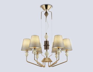 Подвесная люстра с абажурами 6*E14 LH75401/6 GD/GR золото/серый High Light Ceramo Classic Ambrella