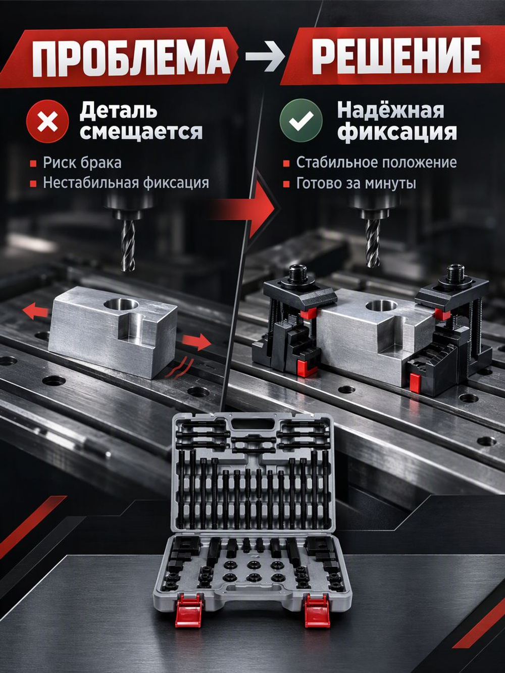 58 клиновых ступенчатых прижимов паз 16мм М12 (YT-0205)